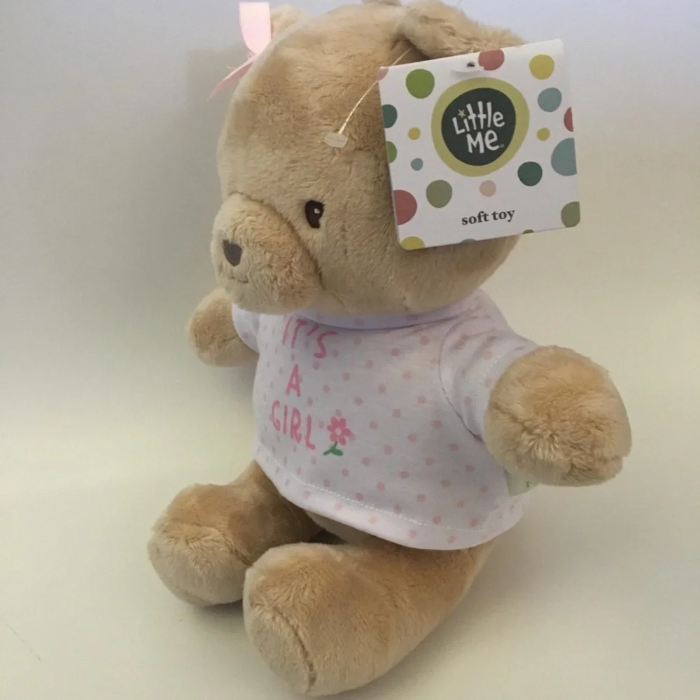 Plush Bear Baby Gift - Beige Bear with Pink “It's A Girl 'Shirt” NEW | Little Me